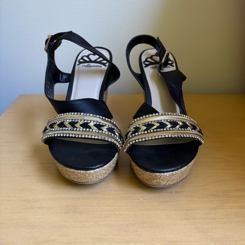 Black and Gold Embellished Wedges